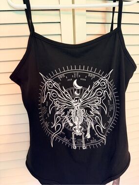 ROMWE NWT Black Skeleton Butterfly Graphic Bodysuit